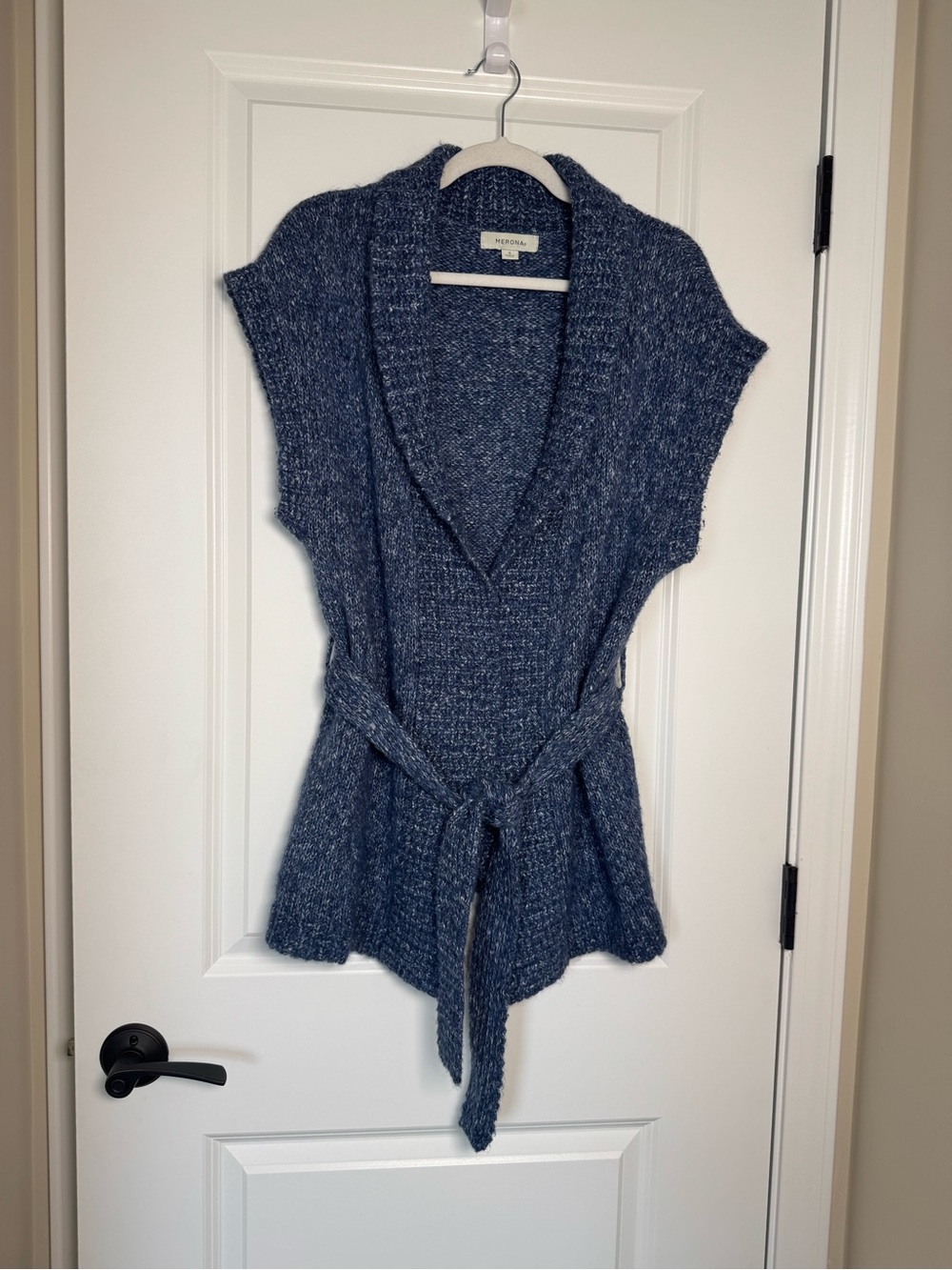 Merona Navy Blue Knit Belted Short-Sleeve Cardigan